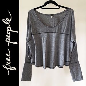 Free People Hi-Lo Long Sleeve Crop Top Heather M